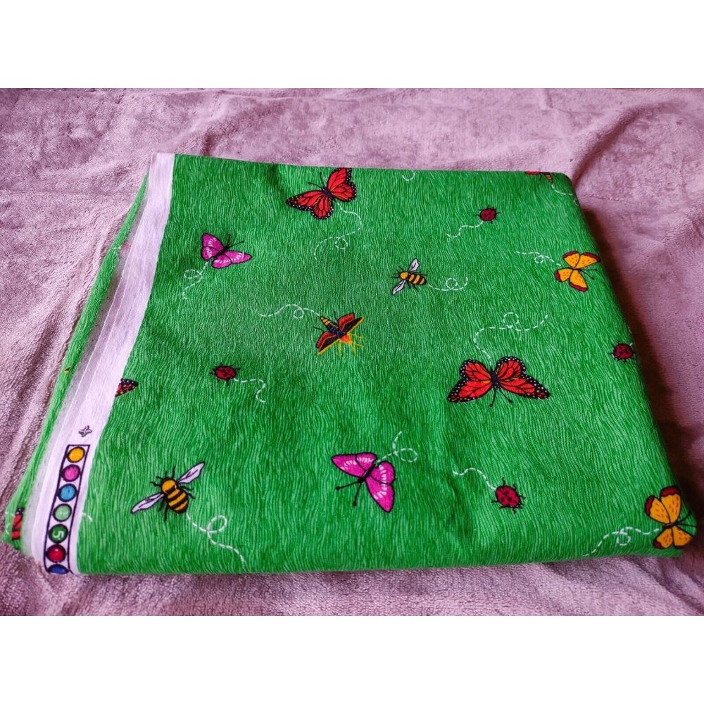 Vintage Fabric Traditions 1996 Green, Bugs Insects Cotton Fabric 43"x62"  1.7yds - Picture 2 of 5